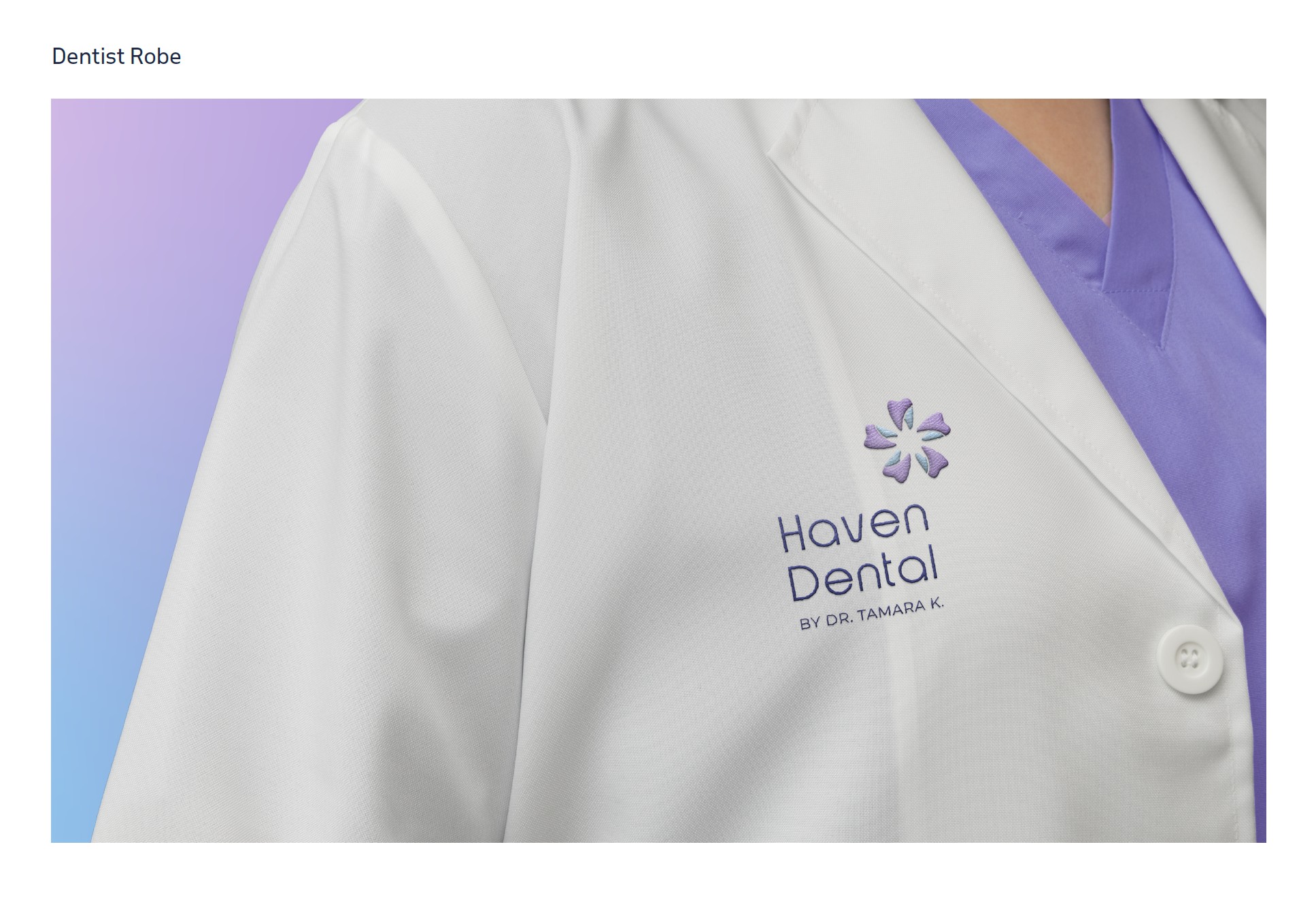 Haven Dental logo embroidered on a dentist robe