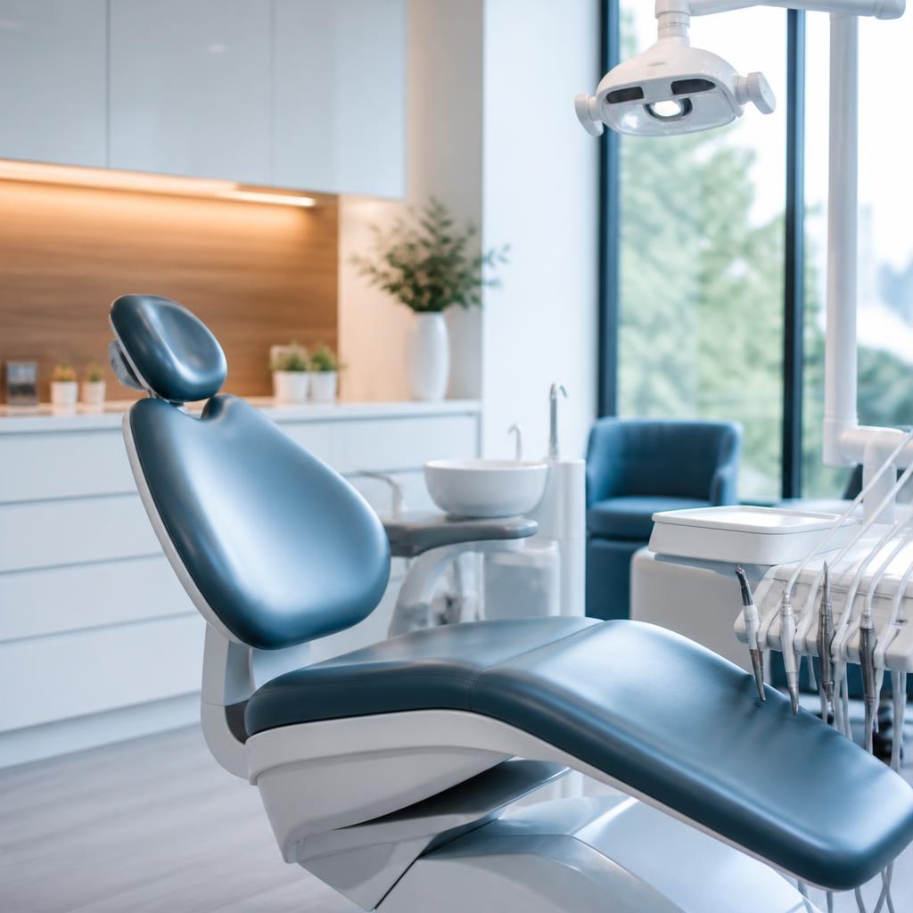 Modern dental chair in a clean, professional dental practice